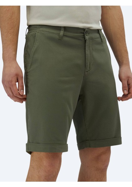 Haki Düz Dokuma Slim Fit Casual Pamuk Karışımlı Bermuda modelleri