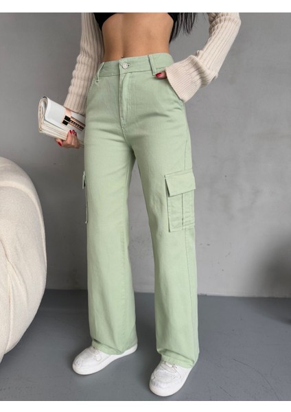 Kadın Kargo Cepli Yüksek Bel Wide Leg jeans fiyatları