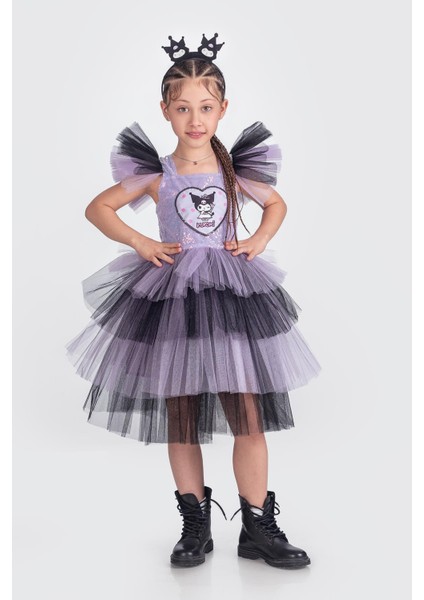 Kuromi Pul Payet Kız Çocuk Tütü Elbise - Lila