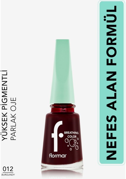 Breathing Color Yüksek Pigmentli & Parlak Bitişli Nefes Alan Oje (012 Burgundy) 8682536032636