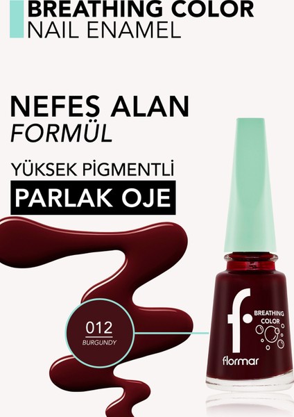Breathing Color Yüksek Pigmentli & Parlak Bitişli Nefes Alan Oje (012 Burgundy) 8682536032636