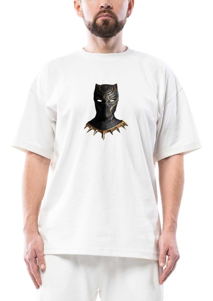 Black Panter Face Oversize Beyaz Tişört