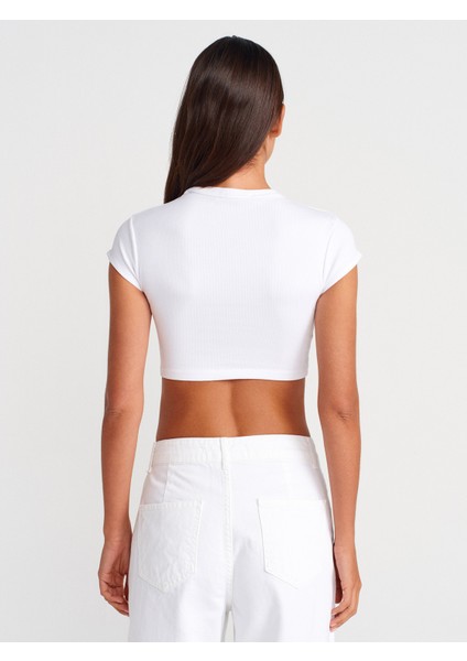 31810 Bisiklet Yaka Crop T-Shirt-Bej fiyatları