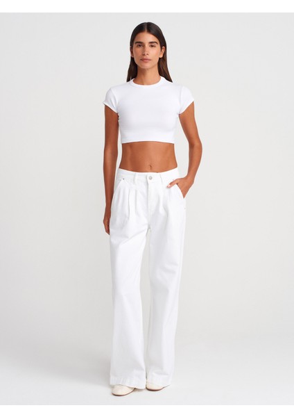 31810 Bisiklet Yaka Crop T-Shirt-Bej fırsatları