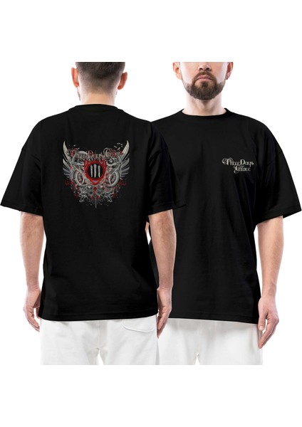 Three Days Grace Ön Arka Baskılı Siyah Oversize Tişört
