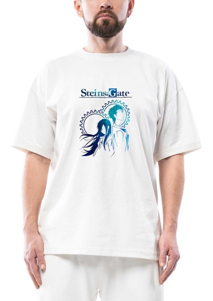 Steins Gate Oversize Beyaz Tişört