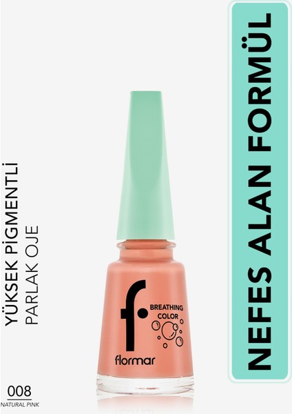 Breathing Color Yüksek Pigmentli & Parlak Bitişli Nefes Alan Oje (008 Natural Pink) 8682536032599