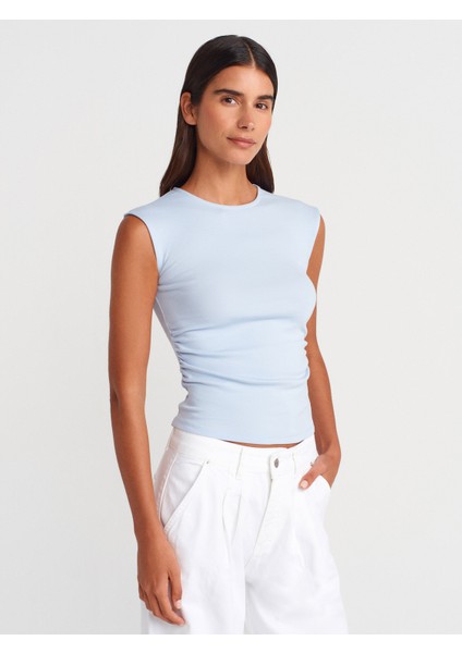 21054 Büzgülü Basic T-Shirt-Açık Mavi
