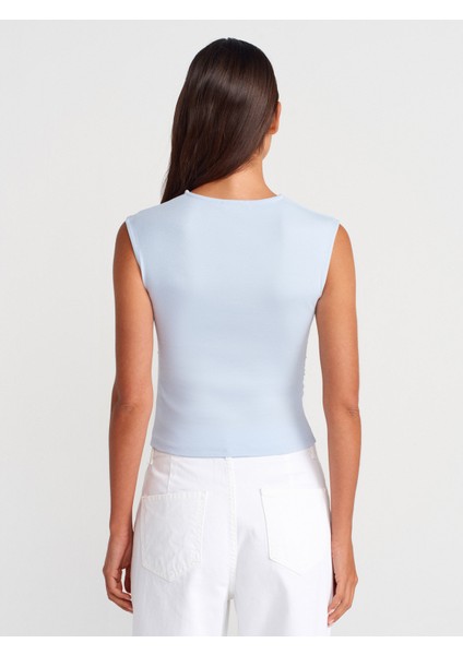 21054 Büzgülü Basic T-Shirt-Açık Mavi fiyatları