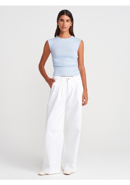 21054 Büzgülü Basic T-Shirt-Açık Mavi fırsatları