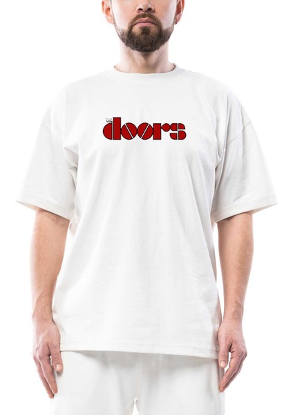 The Doors Logo Red Oversize Beyaz Tişört