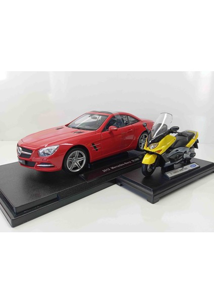 Dianomi // Welly 1:18 Ölçek 2012 Mercedes Benz SL500/ 01 Yamaha Xp 500 Tmax / 2 Li Set