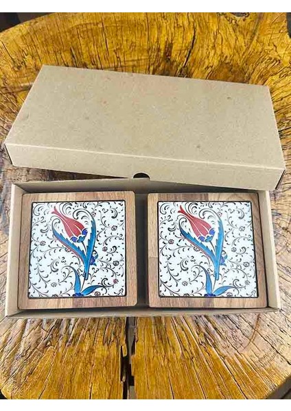 Lale Motifli Ahşap Bardak Altlığı Takımı fiyatları