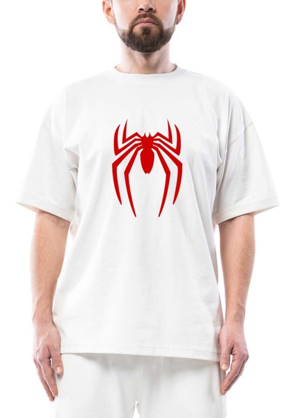 Spiderman Logo Oversize Beyaz Tişört