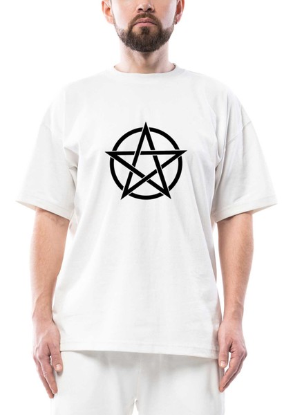 Pentagram Black Star Oversize Beyaz Tişört