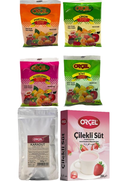 Çilekli Süt +Kivi +Karadut +Portakal +Limon +Kuşburnu Toz İçecek Seti Oralet Karışık Paket 6 Adet
