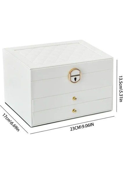 Zarif Çok Katmanlısuni Deri Mücevher Kutusu Kilit Detaylı Anahtarlı