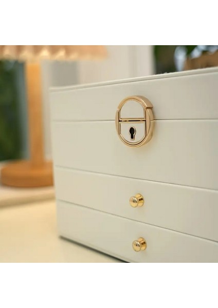 Zarif Çok Katmanlısuni Deri Mücevher Kutusu Kilit Detaylı Anahtarlı fiyatları