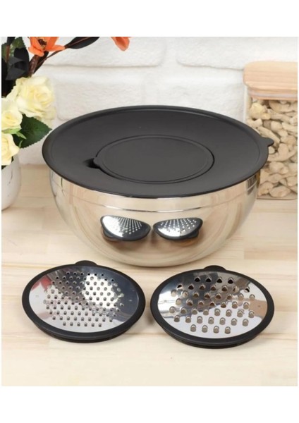 5 Parça Rendeli Saklama ve Karıştırma Kabı 24CM - 18/10 Cr.ni - 304 Çelik