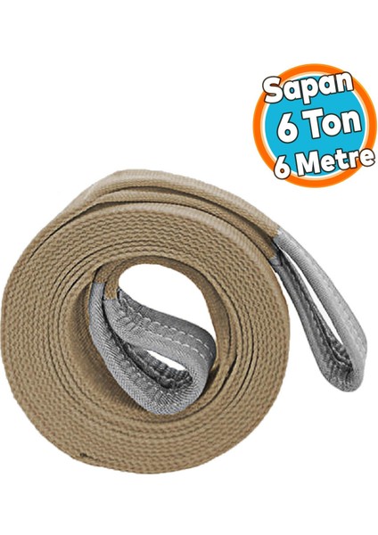 Yük Kaldırma Sapan Polyester Spanzet 6 Ton 6 Metre Kahve Sağlam Taşıma Indirme Araç Çekme Halat