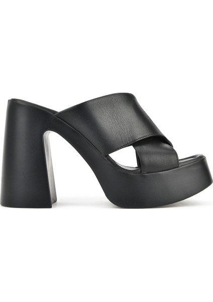 , Kadın Hakiki Deri Topuklu Terlik 151992Z66001 Siyah