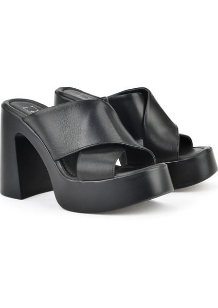, Kadın Hakiki Deri Topuklu Terlik 151992Z66001 Siyah modelleri
