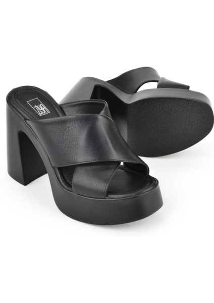 , Kadın Hakiki Deri Topuklu Terlik 151992Z66001 Siyah fırsatları