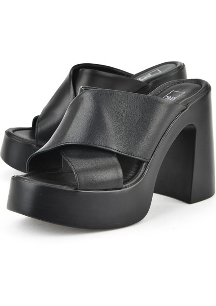 , Kadın Hakiki Deri Topuklu Terlik 151992Z66001 Siyah indirimleri
