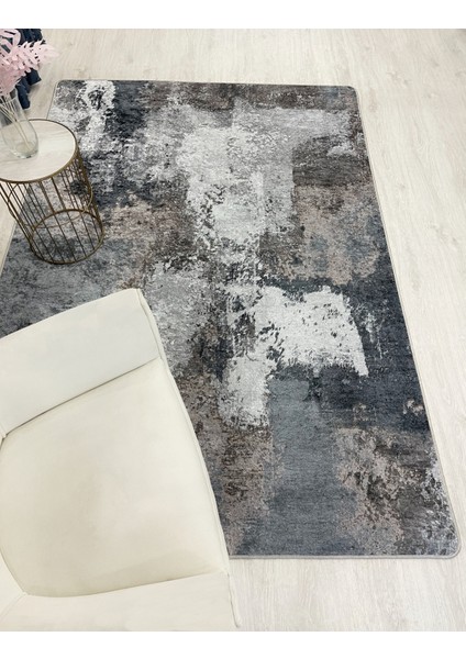 Gri Renk Abstract Desen Kaymaz Taban Halı