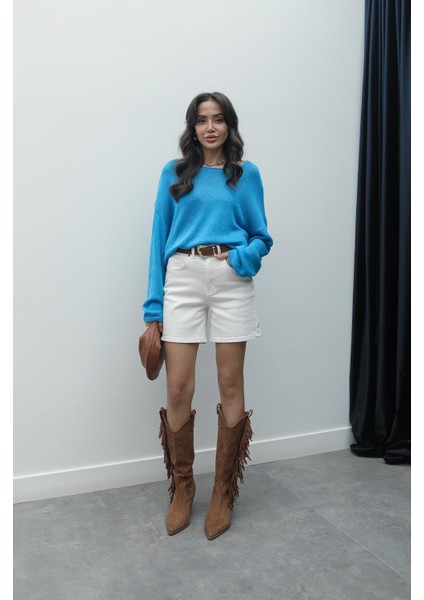 Ekru Fit Denim Şort