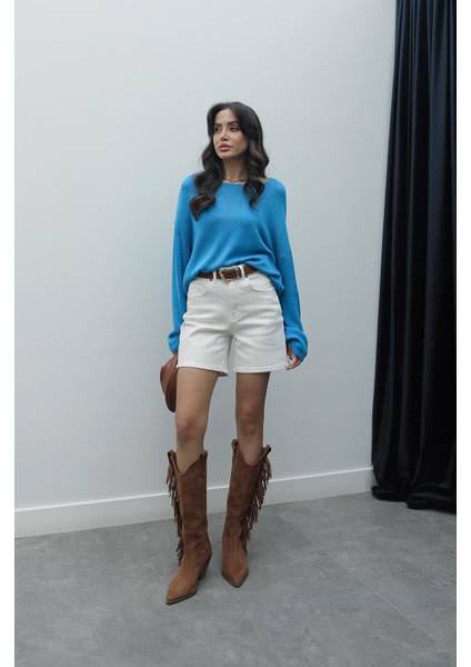Ekru Fit Denim Şort