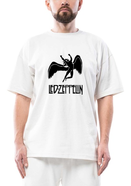 LED Zeppelin Black Angel Oversize Beyaz Tişört
