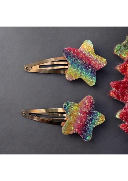 Rengarenk Yıldız Desenli Çıtçıt Toka