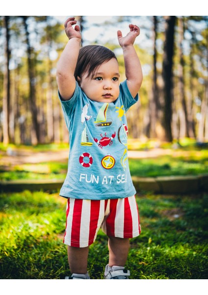 Denizci Detay Şort Tişört Ikili Erkek Takım