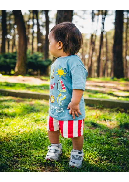 Denizci Detay Şort Tişört Ikili Erkek Takım modelleri
