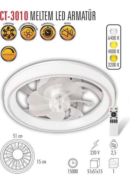 Cata CT-3010 Meltem LED Tavan Vantilatör