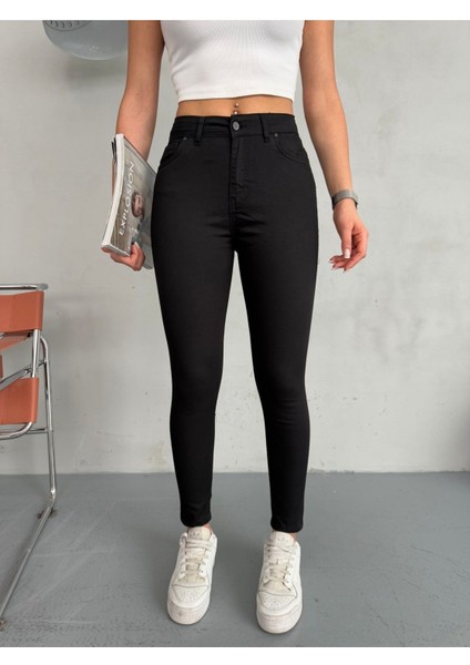 Kadın Siyah Yüksel Bel Bilek Boy Dar Paça Skinny Esnek Likralı Pantalon