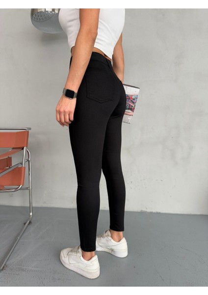 Kadın Siyah Yüksel Bel Bilek Boy Dar Paça Skinny Esnek Likralı Pantalon modelleri