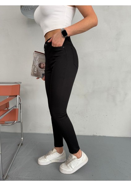 Kadın Siyah Yüksel Bel Bilek Boy Dar Paça Skinny Esnek Likralı Pantalon fırsatları