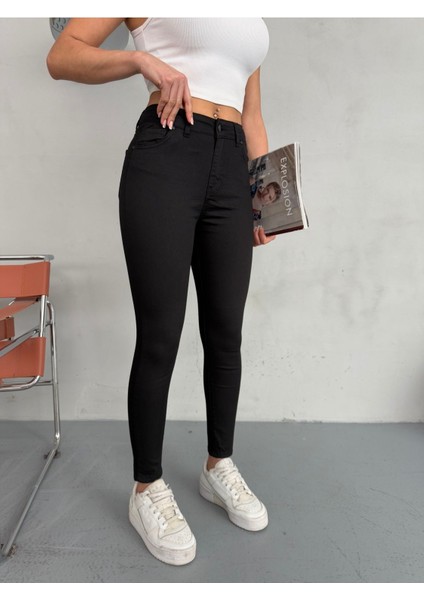 Kadın Siyah Yüksel Bel Bilek Boy Dar Paça Skinny Esnek Likralı Pantalon indirimleri