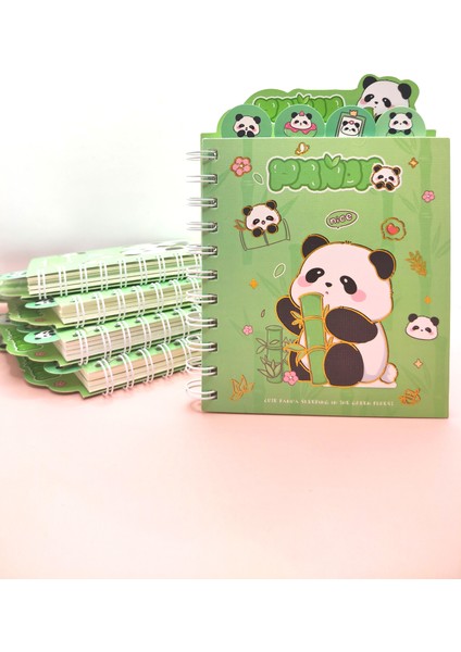 Sevimli Panda Ayraçlı A5 Not Defteri (14X18 Cm) - Panda ve Bambu