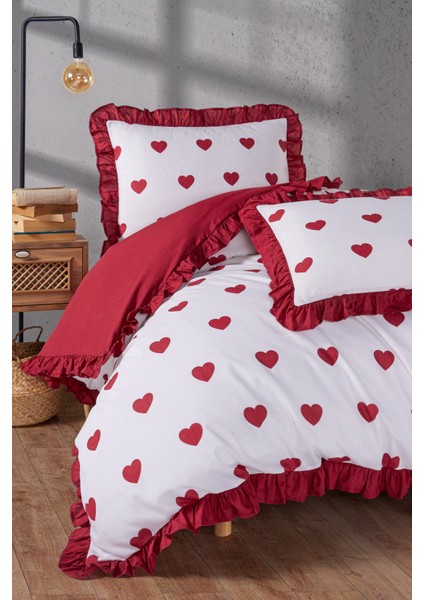 Love Kalpli Desen Fırfırlı Çift Kişilik Nevresim Takımı fiyatları