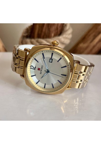 Çelik Kordon Gold Renk Takvimli Erkek Kol Saati+Bileklik fiyatları