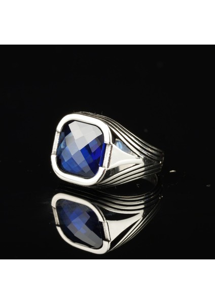 Safir Taşlı El Işi 925 Ayar Gümüş Erkek Yüzük modelleri