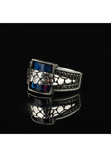 Safir Taşlı El Işi 925 Ayar Gümüş Erkek Yüzük modelleri