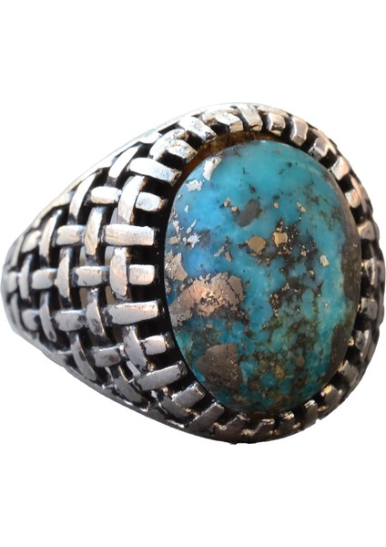Arizona Turkuaz Taş Yüzük, Ham Doğal Taş, Sterlin Gümüş Yüzük, Mavi