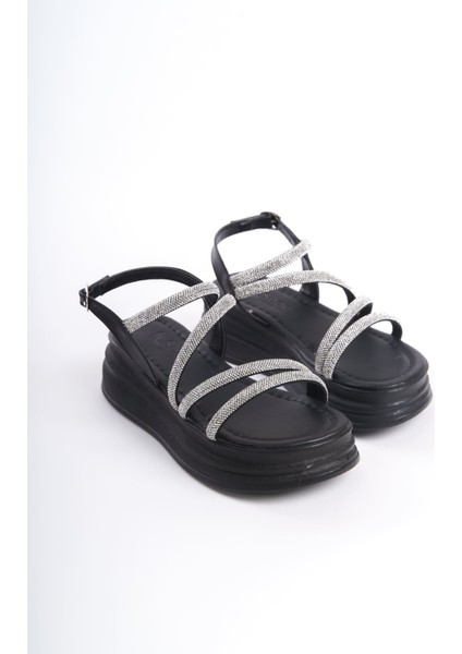 Rıley Ince Tokalı Taşlı Şeritli Ortopedik Taban Kadın Sandalet - St Siyah fırsatları