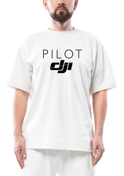 Djı Pilot Oversize Beyaz Tişört