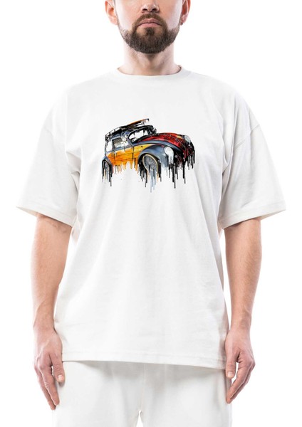 Awesome Vdub Beetle Liquid Metal Art Oversize Beyaz Tişört