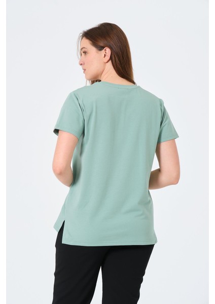 Giyim Oversize V Yaka Kısa Kollu Tişört Çağla Yeşili indirimleri